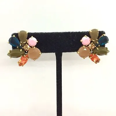 J. Crew Flower Cluster Earrings Multi Color Rhinestones Gold Tone Pierced • $26.99