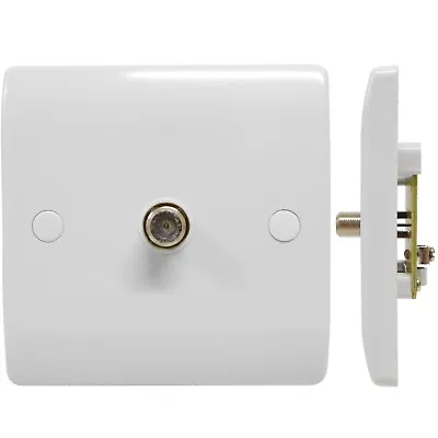 Single Satellite Wall Socket F-Type Sky TV Connector Female White Round Edge • £6.95