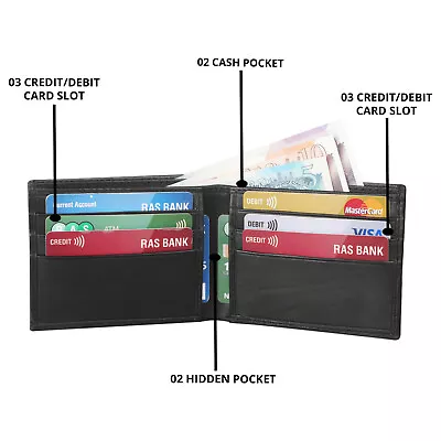 Mens Boys Genuine Slim Leather Bifold Wallet Cardholder Money Purse Organiser • £6.99