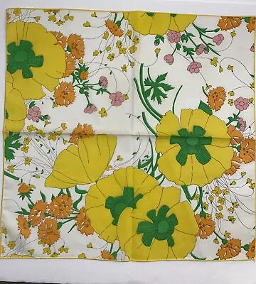 4 Retro Cloth Napkins Floral MCM Set Square 17  Dinner Green Yellow Orange VTG • $13.99