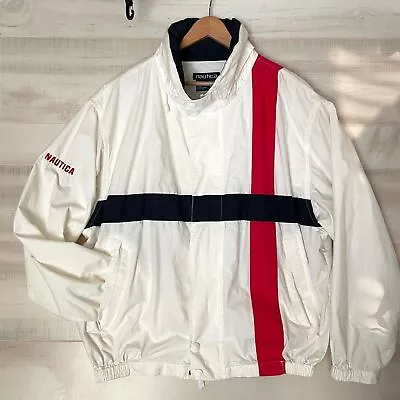 Vintage Nautica Single Stripe Windbreaker Jacket Mens XL • $111.09