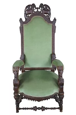 Antique Victorian Figural Carved Oak High Back Griffon Library Arm Chair • $800