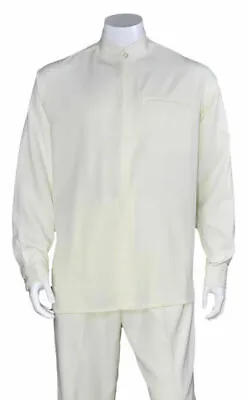  Men's 2-piece Mandarin Banded Collar Casual Shirt Set Walking Suit M2826.  • $49.95