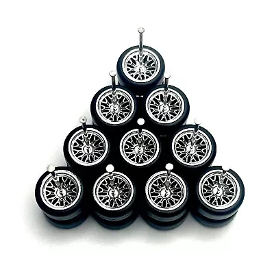 5x Sets Chrome BBS Real Rider Wheels With Rubber Tires For 1/64 Scale Cars • $15