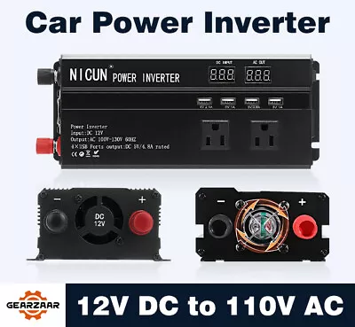 6000W LCD Car Power Inverter DC 12V To AC 110V Pure Sine Wave Solar Converter • $56.99
