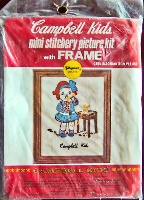 Vintage 1975 Vogart  CAMPBELL KIDS  Mini-Stitchery Kit C104 + Frame - NEW! • $9.87