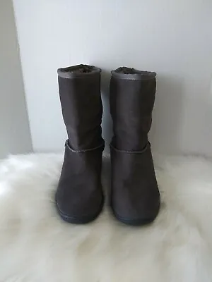 Skechers SKCH+3 Women's Hidden Wedge Boots Sz 9 Suede 48105 Gray Faux Fur Lining • $14