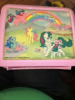 Vintage 1986 My Little Pony Aladdin Pink Plastic Lunch Box Set & Thermos Rainbow • $29.99