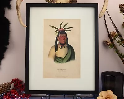 American Indian Antique Hand Colored Lithograph Of Amiskquew Menominie Warrior • $150