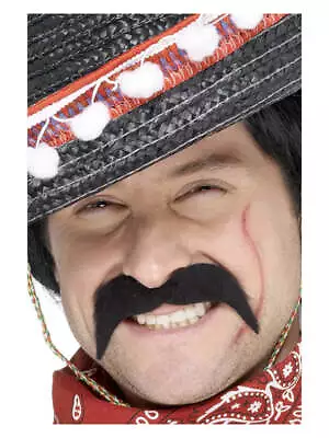 Black Mexican Bandit Self-Adhesive Moustache - Authentic Fancy Dress Accessory • £4.99