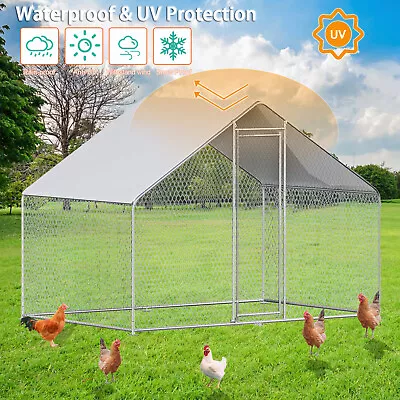 Metal Outdoor Poultry Cage Hen Rabbit Run House With Cover Walk-in Chicken Coop • £161.66