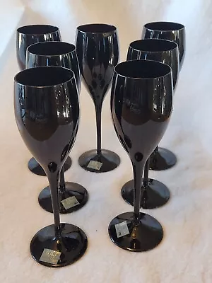 Mikasa Elite Black Wine Glasses Elegance Midnight New Tag 7pcs Vintage Stemware • $70