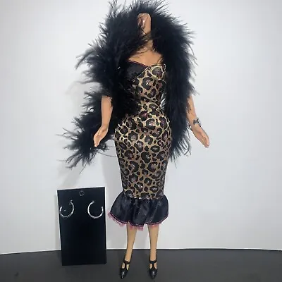 Barbie Doll Leopard Print Hourglass Mermaid Gown BlacK Boa Jewelry Shoes Clothes • $9.99