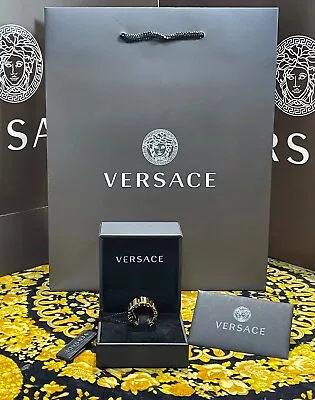 VERSACE Logo-engraved Greca Ring ITALY SIZE 21 • $395