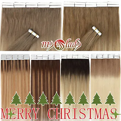 Women Gift Tape In 100% Real Remy Human Hair Extensions Skin Weft 100G Full Head • $18.96