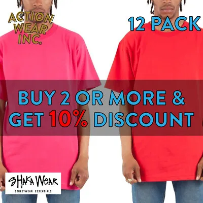 12 Pack Shakawear Mens Plain Short Sleeve T Shirt Casual Cotton Tee Shirts • $82.95