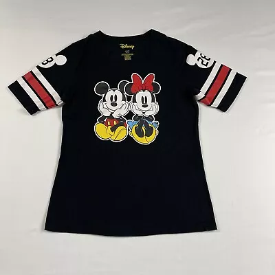 Disney Women's 'Mickey And Minnie' Black Short-Sleeve Crew-Neck T-shirt Size: XL • $16