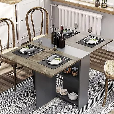 Folding Dining Table Versatile Dinner Table With 6 Wheels And 2 Storage Racks • $125.89