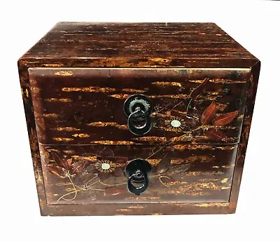 $110.99 • Buy Japanese Cherry Bark Wooden Tansu Chest Sewing Box Medicine Drawers Cabinet Rare
