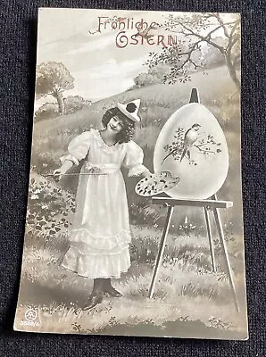 Vintage Easter Postcard Girl Pierrot? Artist Bird On Egg Glossy • $2.90