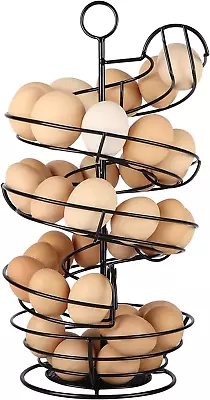 Black Metal Egg Skelter Spiral Design Egg Dispenser Rack Holder With Storage Ba • £32.35