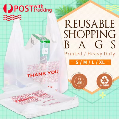 THANK YOU Reusable Recyclable Singlet Shopping Bags Heavy Duty Grocery Carry Bag • $21.30