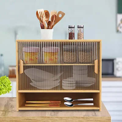 Small Bamboo Kitchen Pantry Sideboard Freestanding Countertop Storage Cabinet US • $75.99