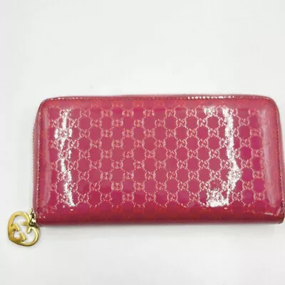 GUCCI GG Enamel Round Zipper Long Wallet Pink 385 • $125