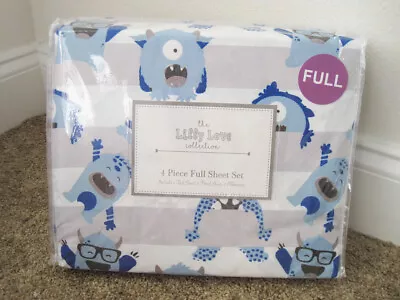Cute Monsters FULL Sheet Set Blue Boys 4 Piece The Lily Love Collection One-Eyed • $39.99