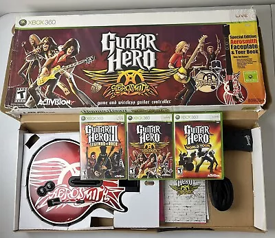 Xbox 360 Guitar Hero Aerosmith Bundle W/ Box 3 Games Legends Of Rock World Tour • $249.95