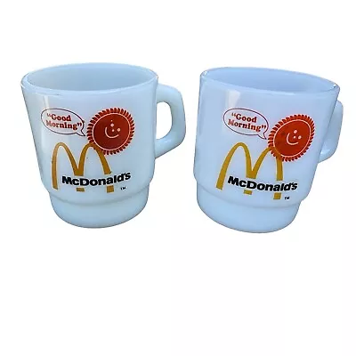 2 Fire King McDonald's Good Morning Mugs Milk Glass Stacking Anchor Hocking VTG • $14.95
