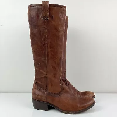 Frye Women’s Carson Tall Brown Leather Western Riding Zip Boots Size 8.0 B • $84.99