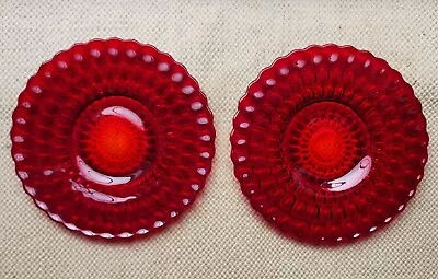 2 Fenton Thumbprint RUBY RED Luncheon Plates Art Glass Mid Century Modern Design • $45