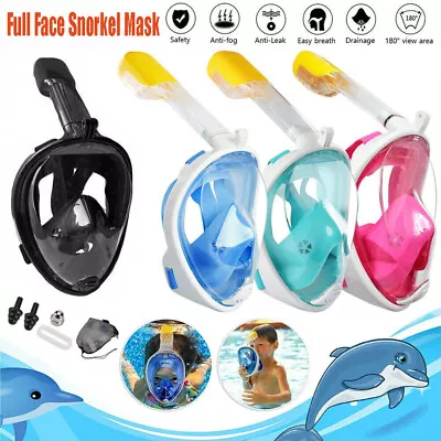 $30.89 • Buy Adult Kid Full Face Snorkel Mask Set Anti-fog Safe Diving Goggles For GoPro Swim