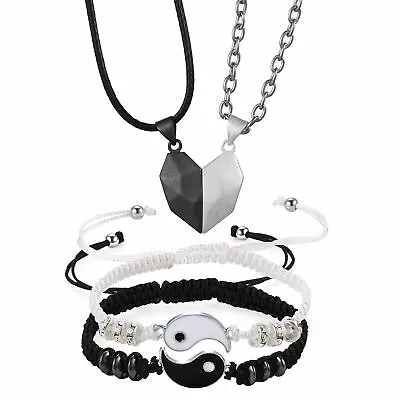 Men Women Couples Matching Heart Magnetic Pendant Necklace Yingyang Bracelet Set • $15.99