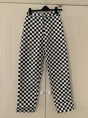 Black & White Checked Trousers Straight Leg Size 6 24” Waist Or Chef Fancy Dress • £16