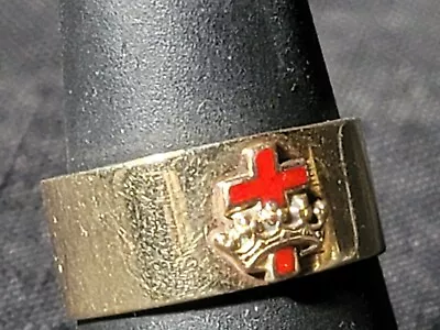 York Rite Knights Templar Masonic 10k Band Ring Enamel Cross & Crown Sz 7.5 Vtg • $299.99