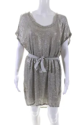 Diane Von Furstenberg Womens Silk Sol Sequined Shirt Dress Silver Size 6 • $66.27