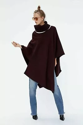 New Zara Ladies Discontinued Stylish Dark Burgundy Knit Roll Neck Cape - Size S • $99.46