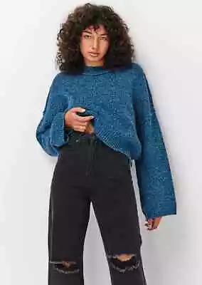 GHANDA Blue Wool Blend Hayley Cropped Knit Jumper Size 12 • $15.50