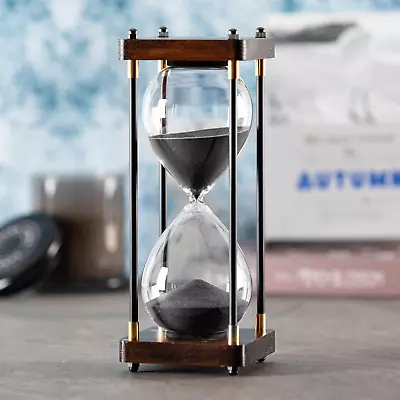 Large Hourglass Timer 60 Minute Decorative Wooden Sand Timer With Black Sand 1 • $51.58