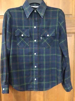 VINTAGE Levis Shirt Womens Size S M Plaid Button Up Long Sleeve 70s Mid Century • $14.99