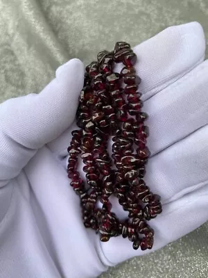 VTG Bohemian Red Garnet Seed Bead Necklace 11  Woven Rope Pomegranate Antique • $24.90