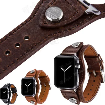 $23.76 • Buy Retro Men's Genuine Leather IWatch Band For Apple Watch 7 6 5 4 3 38 40 45 44MM