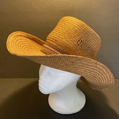 Vintage Straw  Hat With Woven Brown Band Small Made In USA • $25