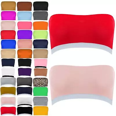 £1.49 • Buy Womens Ladies Contrast Trim BoobTube Strapless Bandeau Stretch Vest Bra Crop Top