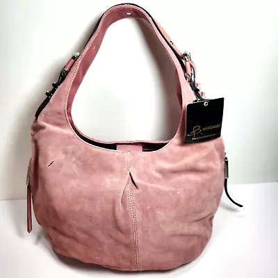 B Makowsky Pink Suede Leather Bag Hobo Bucket Shoulder Tote Snap Close NWT Boho • $49