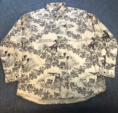 Polo Ralph Lauren Shirt Mens L Beige Marlowe Hunting Bird Dog Floral Vintage • $34.88