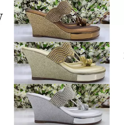 Women Sandal Wedding Wedge Indian Bridal High Heels Party Wear Bridesmaid Shoes • $99.99