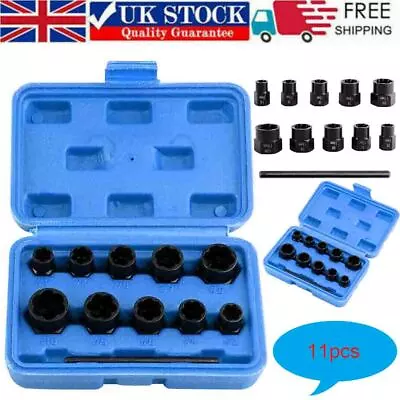 11PCS Damaged Lug Nut And Screw Bolt Remover Twist Socket Set Extractor Tools UK • £10.99